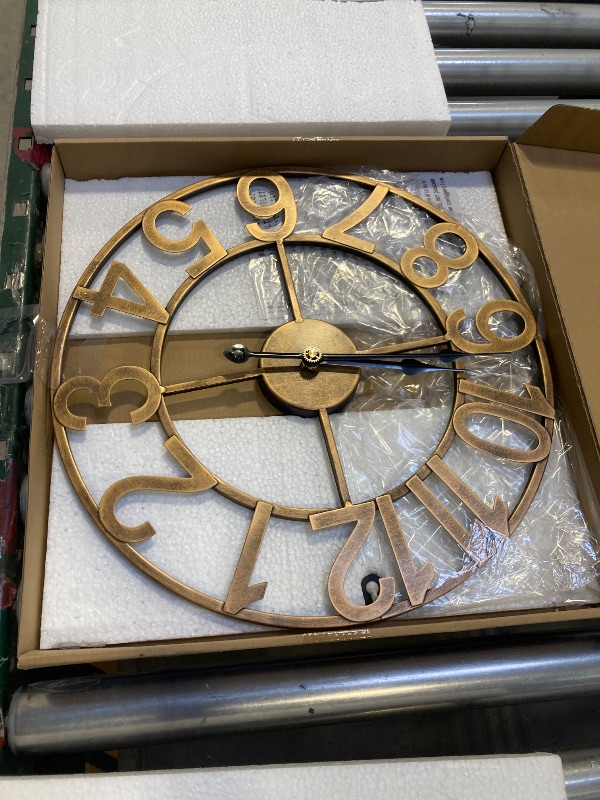 Photo 1 of Kitchen Wall Clock, Silent Non-Ticking Battery Wall Clock, Large Retro Vintage Gold Metal Decorative Wall Clock for Outdoor, Farmhouse, Indoor Living Room, Bedroom, Office 16 Inch
