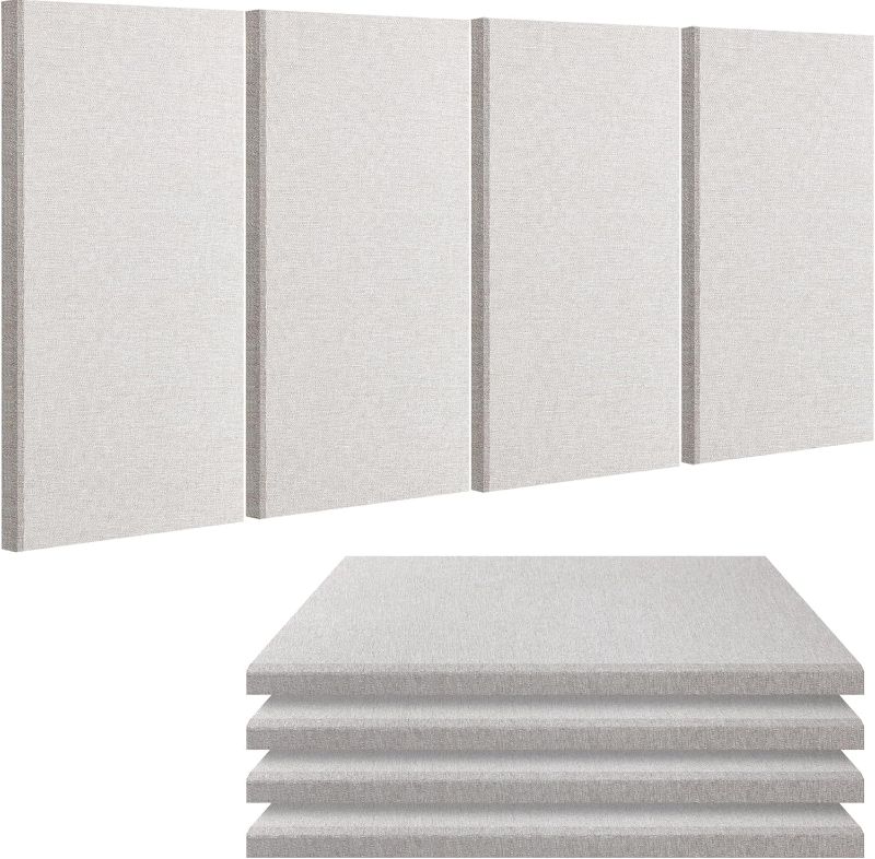 Photo 1 of BUBOS 4 PCS Acoustic Panels,24''x12'' Fabric Soundproof Wall Panels,Self-adhesive Sound Absorbing Panels for Studios, Office, Home Theater (Linen)
