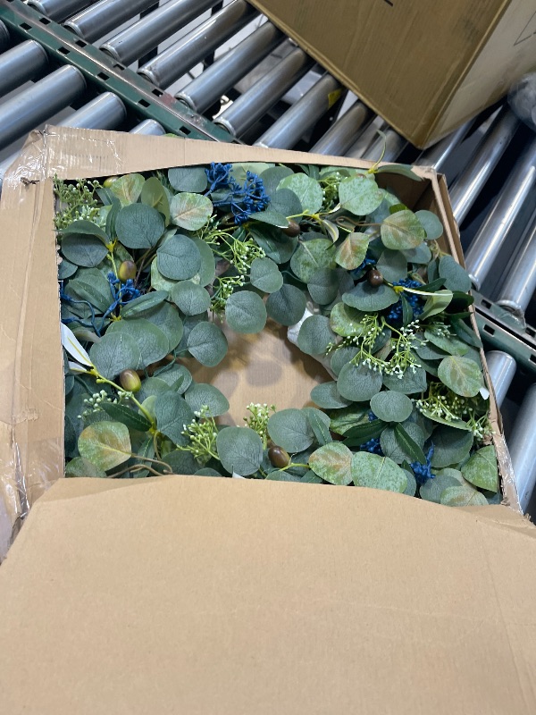 Photo 1 of Eucalyptus Wreaths for Front Door 20", Handmade Green Leaves Wreath for Summer, Spring and All Seasons, Greenery Floral Wreath for Wall and Outside