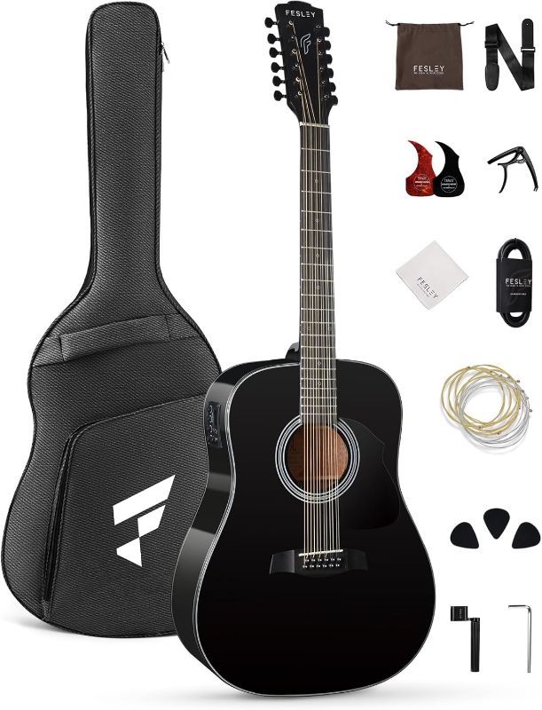 Photo 1 of Fesley 12 String Guitar: 42" Full Size Acoustic Electric Guitars for Beginners Adults, Spruce Top Guitarra Acustica, Guitar Bundle with Gig Bag, Picks, Strings, Strap, Gloss, Black
