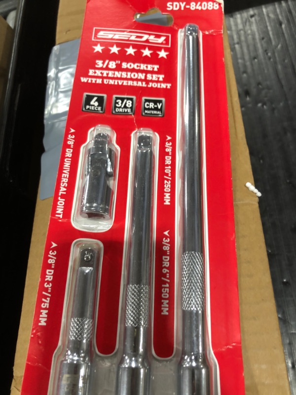 Photo 1 of 4-Piece 3/8" Drive Socket Extension Bar Set, Professional Socket Extension Set Include 3, 6, and 10 Inch Extensions and 3/8 Inch drive Universal Joint Sockets, Premium Cr-V Steel Construction