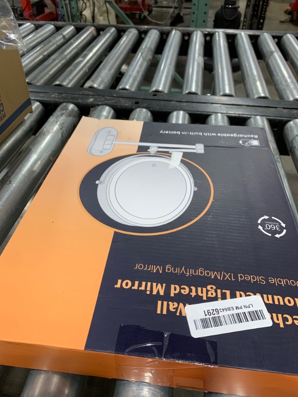 Photo 1 of Rechargeable Wall Mounted Lighted Makeup Vanity Mirror 8 Inch Double Sided 1X 10X Magnifying Bathroom Mirror, 3 Color Lighting, Touch Screen Dimming, Extended Arm 360 Rotation Shaving Light up Mirror