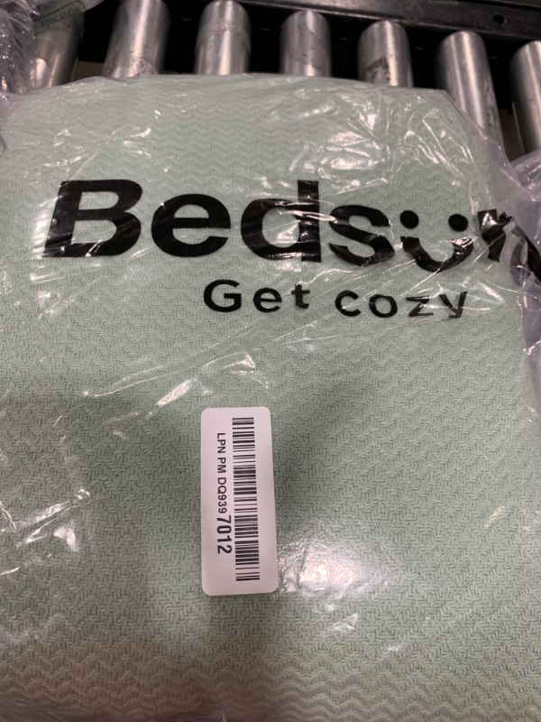 Photo 1 of Bedsure 100% Cotton Blanket King Size for Bed - Breathable and Lightweight, Soft Cozy Textured Herringbone Woven Blanket for Summer Spring, Sage Green, 108x90 inches