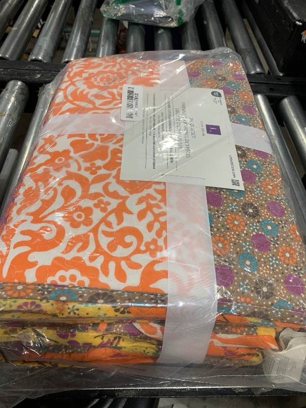 Photo 1 of Lush Decor Royal Empire Reversible Cotton Quilt Set - 3 Piece Striped Bedding Set - Bold & Colorful Bohemian Patterns - Soft Cotton Feel - Full/ Queen, Tangerine