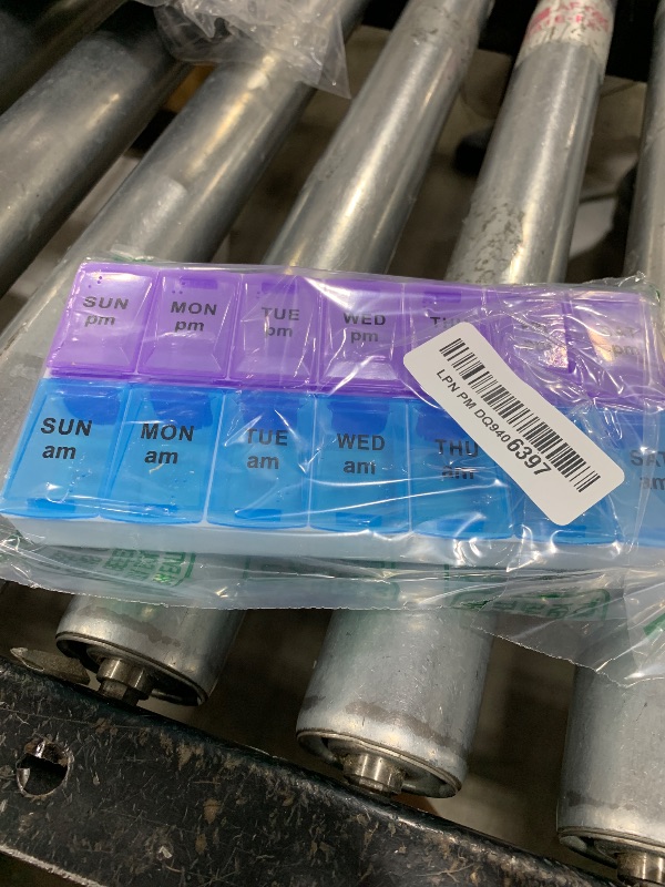 Photo 1 of 7 Day Weekly AM PM Pill Organizer, ShysTech Large Pill Case Pill Box for Pills Vitamin Supplements Medication (Purple/Blue)