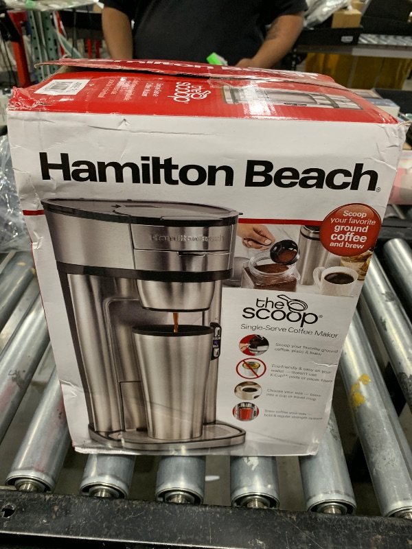 Photo 1 of Hamilton Beach The Scoop Single Serve Coffee Maker & Fast Grounds Brewer, Brews in Minutes, 8-14oz. Cups, Stainless Steel