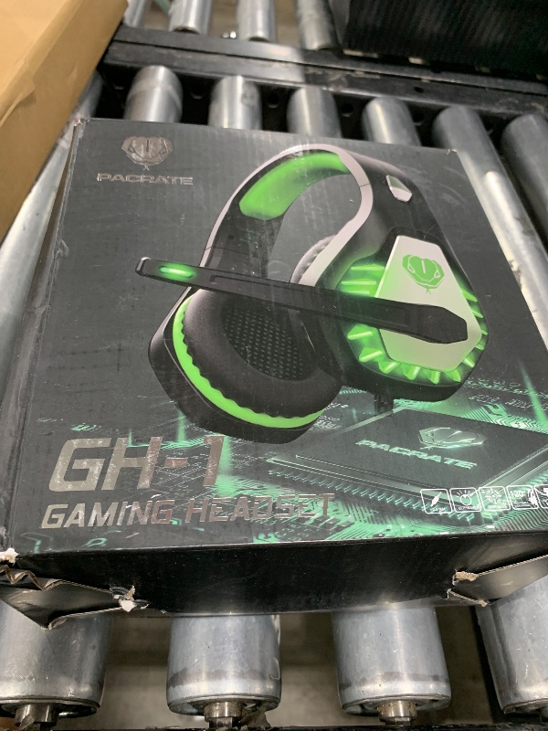 Photo 1 of Pacrate Gaming Headset with Microphone for PC, PS4, PS5, Switch, Xbox Series X/S, Noise Cancelling Gaming Headphones with LED Lights for Kids Adults, Black Green