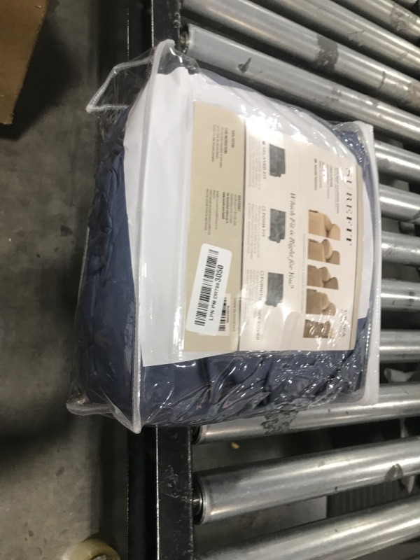 Photo 1 of SureFit Duck Cotton Sofa T-Cushion Slipcover - One Piece Slipcover, Relaxed Woven Fit, 100% Cotton, Machine Washable (T-Cushion Sofa, Bluestone Color)