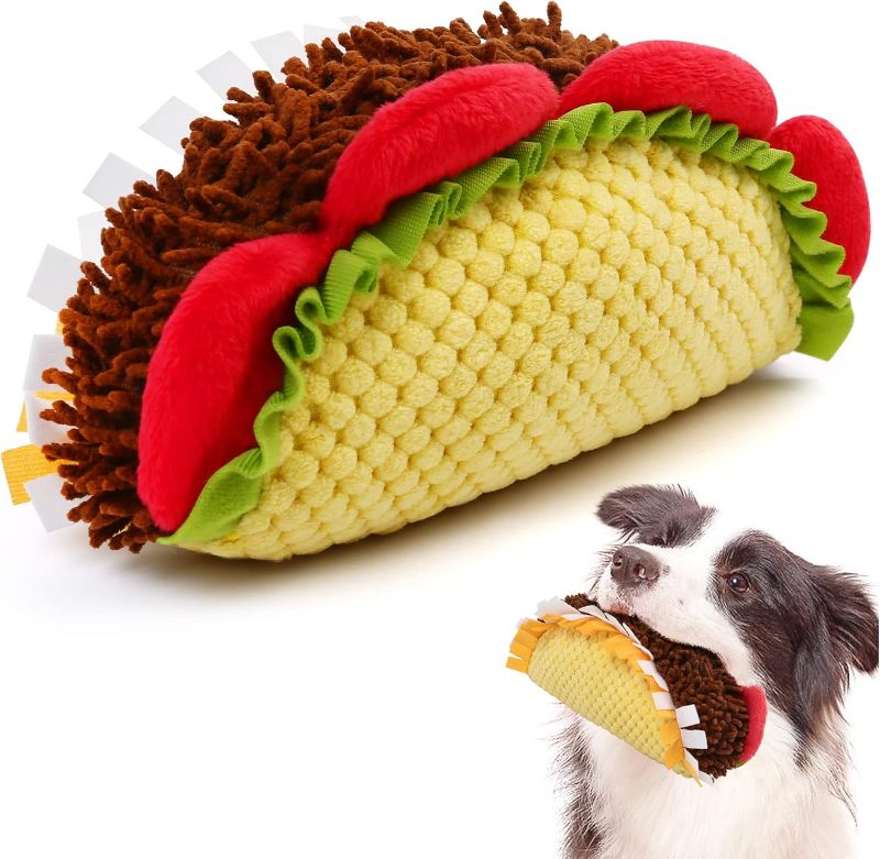 Photo 1 of Plush Taco Dog Toy, Dog Squeaky Toys, Food Shaped Pet Toy for Small Medium Large Dogs, Stuffed Puppy Chew Toys