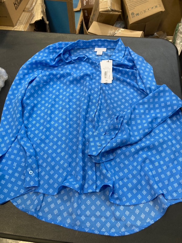 Photo 1 of Roaman's Blouse Women's 26W Blue Button Down Long Sleeve Collared Shirt Top ( size PXXL ) 