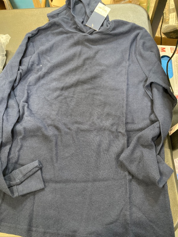 Photo 1 of Stafford Mens Navy Blue Long Sleeve Waffle Knit Thermal Hoodie Shirt ( size small ) 