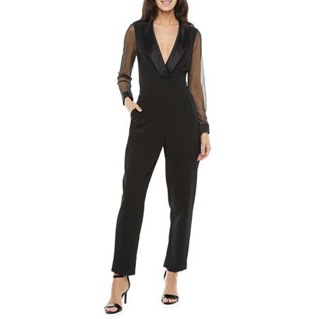 Photo 1 of Jessica Howard Shawl Collar Long Sleeve Jumpsuit, 16, Black