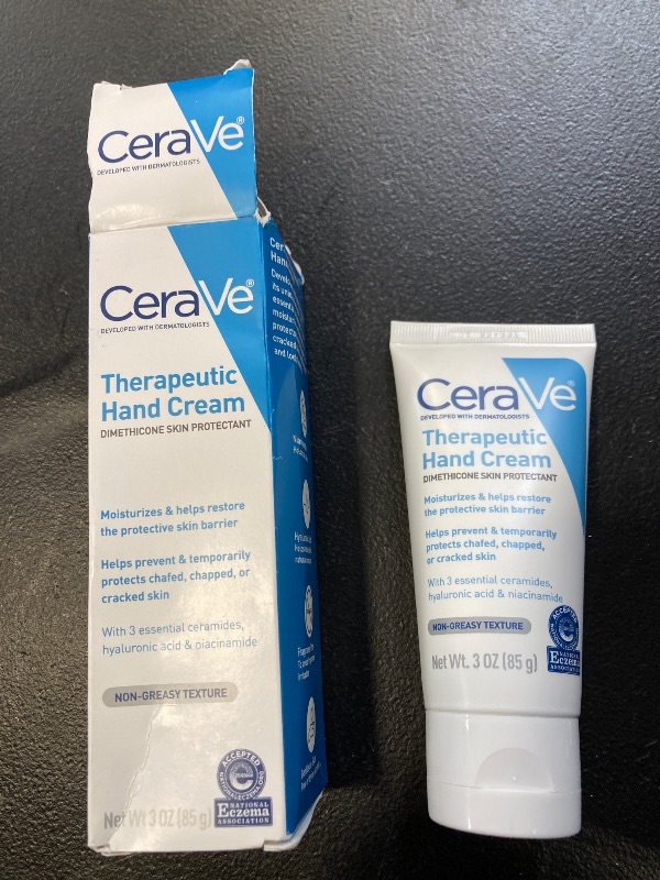 Photo 1 of CeraVe Therapeutic Hand Cream for Dry Cracked Hands With Hyaluronic Acid and Niacinamide, Fragrance Free 3 Ounce