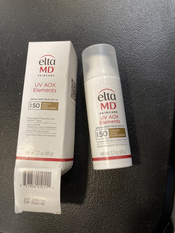 Photo 1 of EltaMD UV AOX Elements Tinted Mineral Face Sunscreen Lotion, Tinted Moisturizer for Face SPF 50 with Antioxidants, For Dry Sensitive Skin 1.7 oz Pump exp=- 06/2026