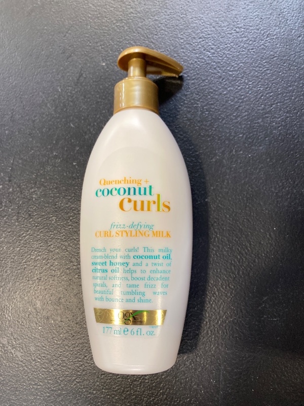 Photo 1 of OGX Quenching + Coconut Curls Frizz-Defying Styling Milk, Nourishing Leave-In Hair Treatment with Coconut, Citrus Oil & Honey, Paraben-Free and Sulfated-Surfactants Free, 6 fl oz