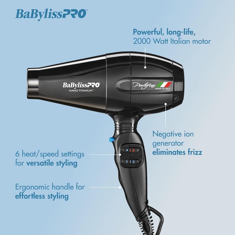 Photo 1 of BaBylissPRO Nano Titanium Italian Portofino Hair Dryer - Professional 2000 Watt Blow Dryer