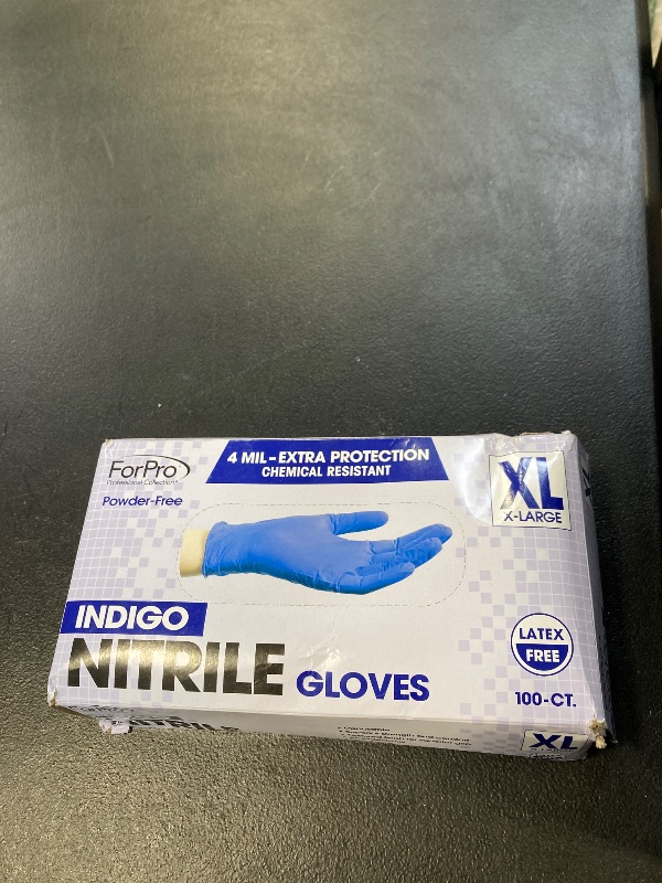 Photo 1 of ForPro Professional Collection Disposable Nitrile Gloves, Chemical Resistant, Powder-Free, Latex-Free, Non-Sterile, Food Safe, 4 Mil, Indigo, X-Large, 100-Count