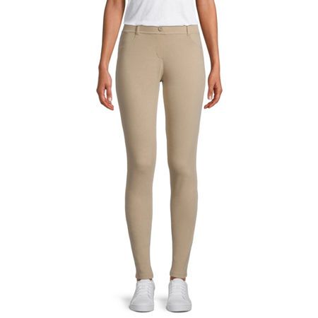 Photo 1 of IZOD Knit Womens Mid Rise Slim Pant-Juniors, 13, Beige