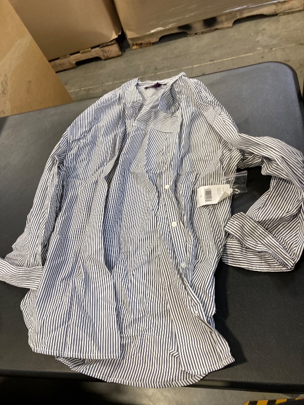 Photo 1 of Gloria Vanderbilt Women's Amanda Oversized Button Down Shirt with Roll-tab Sleeves, Marine Navy Stripe, X-Large