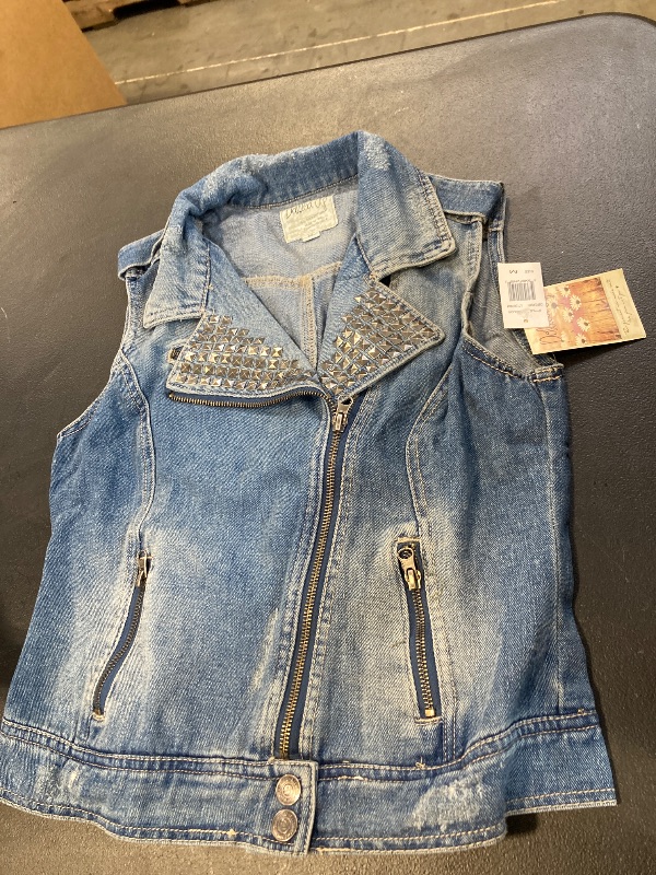 Photo 1 of Dolled Up Studded and Distressed Jean Vest Size medium 