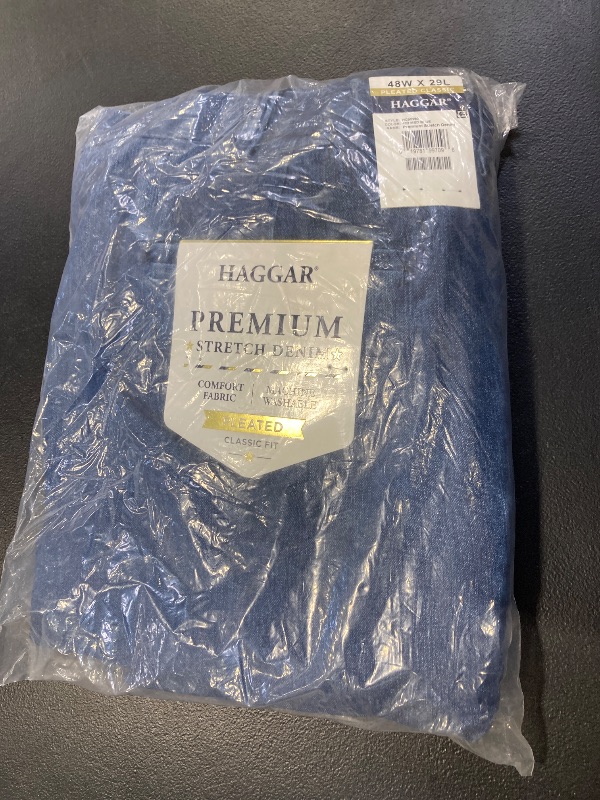 Photo 1 of Haggar Men's Casual Fit Denim Trouser Pant-Regular and Big & Tall Sizes, Medium Blue Classic, 48Wx 29L