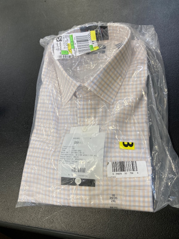 Photo 1 of Van Heusen Men's Fit Dress Shirt Ultra Wrinkle Free Flex Collar Stretch (Big and Tall), Apricot, 18" Neck 34"-35" Sleeve