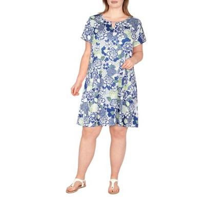 Photo 1 of Larky Lark Women's Key Hole T-Shirt Dress in Free-Spirit Foulard, Green, 2X