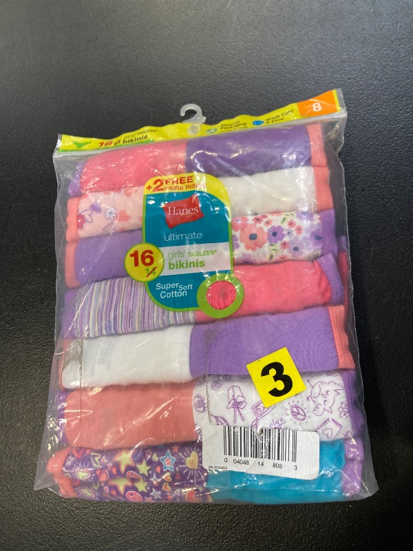 Photo 1 of Hanes 16-Pack Little & Big Girls Bikini Panty, 8, Multiple Colors