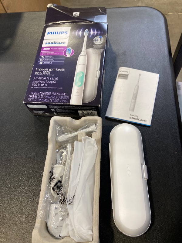 Photo 1 of Philips Sonicare ProtectiveClean 5100 Rechargeable Electric Toothbrush, with Pressure Sensor, 3 Cleaning Modes, SmarTimer and QuadPacer, 14-Day Battery Life, Travel Case, White, Model HX6857/11