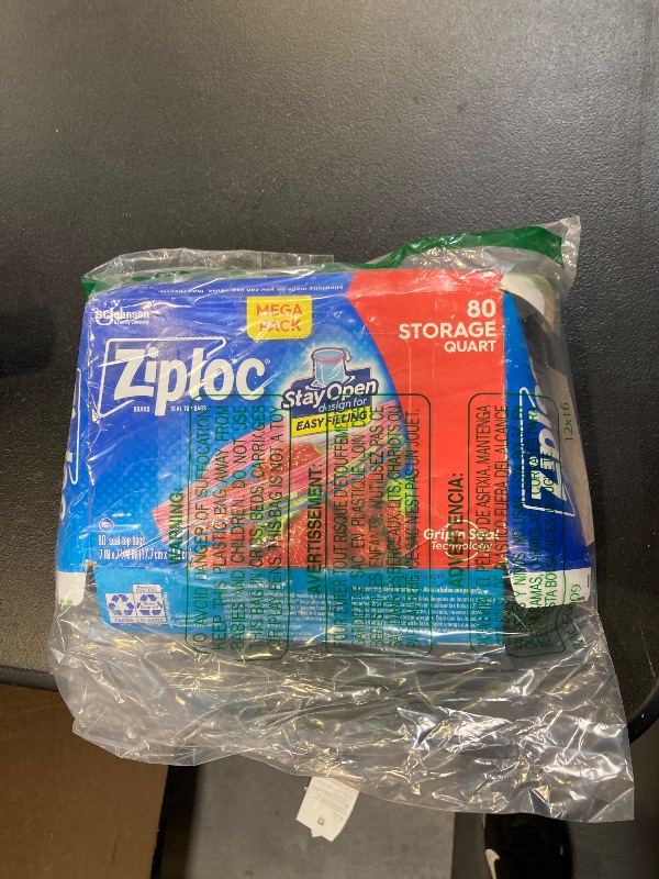 Photo 1 of Ziploc Quart Food Storage Bags, Stay Open Design with Stand-Up Bottom, Easy to Fill, 80 Count