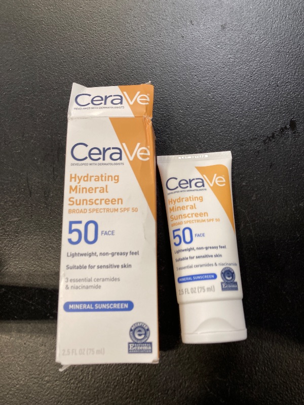 Photo 1 of CeraVe 100% Mineral Sunscreen SPF 50, Face sunscreen With Zinc Oxide & Titanium Dioxide, Hyaluronic Acid + Niacinamide + Ceramides, Oil Free, Travel Size 2.5 oz exp- 2027