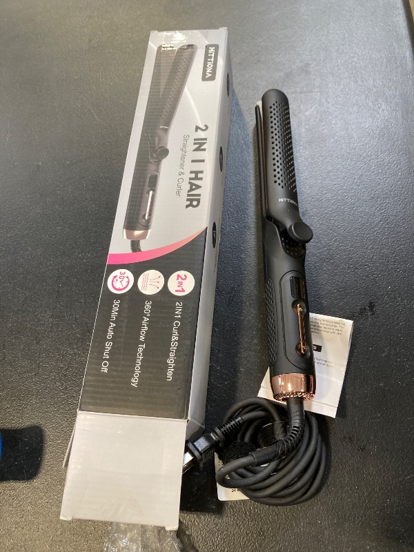 Photo 1 of 360° Airflow Styler Curling Iron - 1.25 Inch Hair Straightener and Curler 2 in 1 with Vented Cool Air to Lock Style, Extra Long Flat Iron Curling Wand, 5 Temps LCD Display, Dual Voltage for Travel