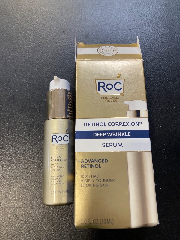 Photo 1 of RoC Retinol Correxion Deep Wrinkle Retinol Face Serum with Ascorbic Acid, Daily Anti-Aging Skin Care Treatment for Fine Lines, Dark Spots, Acne Scars, 1 Ounce (Packaging May Vary)