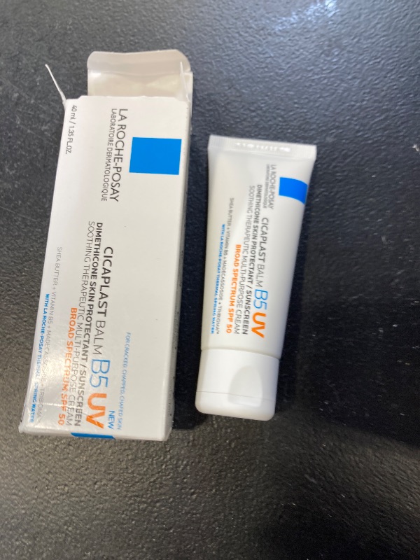Photo 1 of La Roche Posay Cicaplast Balm B5 UV SPF 50, Vitamin B5 + Shea Butter + Tribioma + Madecassoside + Zinc Oxide Sunscreen, Post Treatment Skin Protectant With SPF, Multi-Purpose Cream For Dry Skin exp- 08/2026