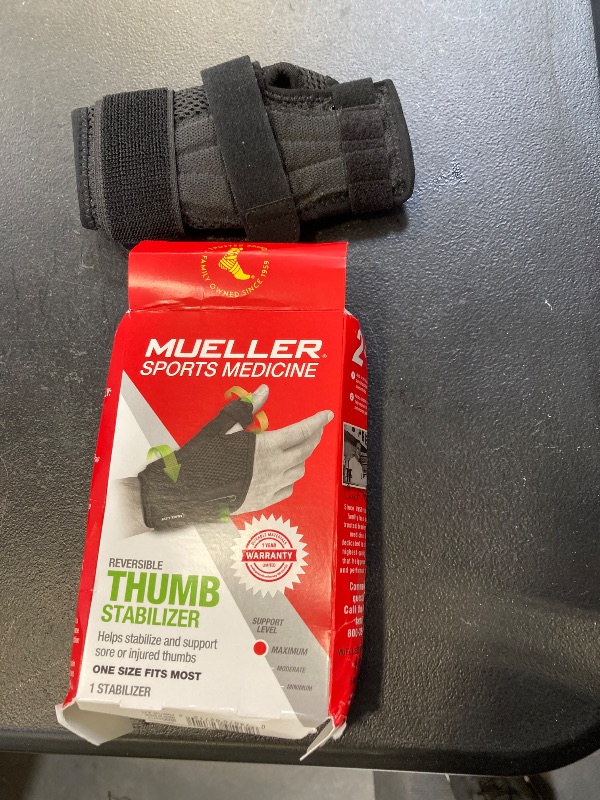 Photo 1 of MUELLER Sports Medicine Adjust-to-Fit Thumb Brace, Spica Splint, Thumb Pain Relief Stabilizer for Men and Women, Ideal for De Quervain's Tenosynovitis, Arthritis, Sprains, Fits Right or Left, Black, One Size