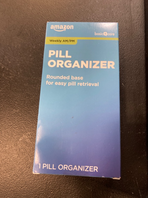Photo 1 of Amazon Basic Care (7-Day) AM/PM Pill Organizer, Vitamin Case, And Medicine Box, Large Compartments, 2 Times a Day, Black and Clear Lids
