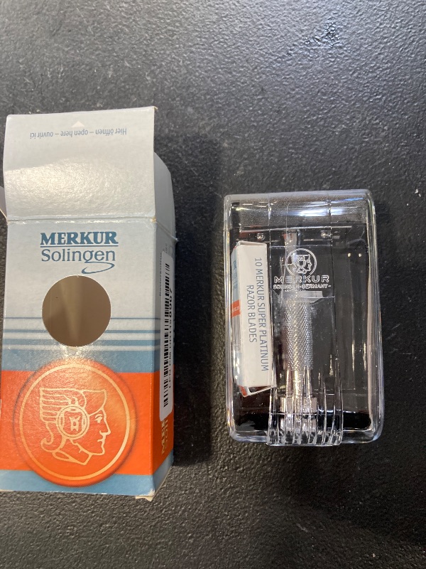 Photo 1 of MERKUR 34C Short Handle Heavy Duty Classic Safety Razor Set with 10 Blades In A Box