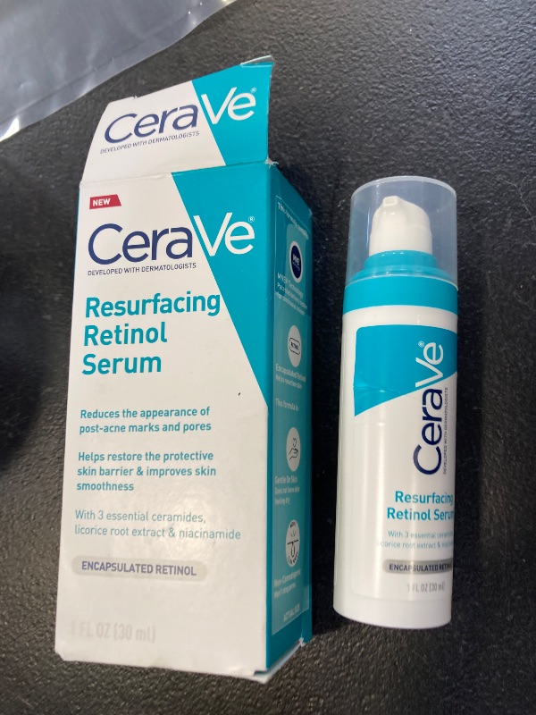 Photo 1 of CeraVe Resurfacing Retinol Serum For Post Acne Marks, Formulated With Licorice Root Extract & Niacinamide, Brightening Serum & Pore Minimizer For Face, Post Acne Skin Barrier Repair, Non-Comedogenic