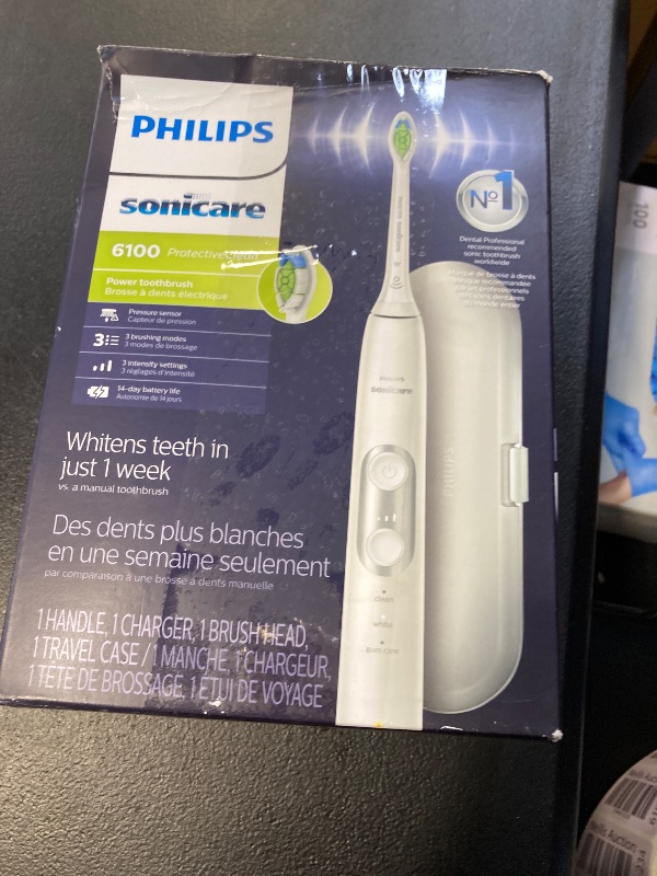Photo 1 of PHILIPS Sonicare ProtectiveClean 6100 Rechargeable Electric Toothbrush, with Pressure Sensor, 3 Cleaning Modes, SmarTimer and QuadPacer, 14-Day Battery Life, Travel Case, White, Model HX6877/21