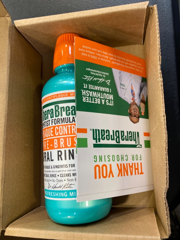 Photo 1 of TheraBreath Plaque Control Pre-Brush Oral Rinse, Refreshing Mint Flavor, Antigingivitis and Antiplaque Rinse, Dentist Formulated, Alcohol Free, 16 Fl Oz