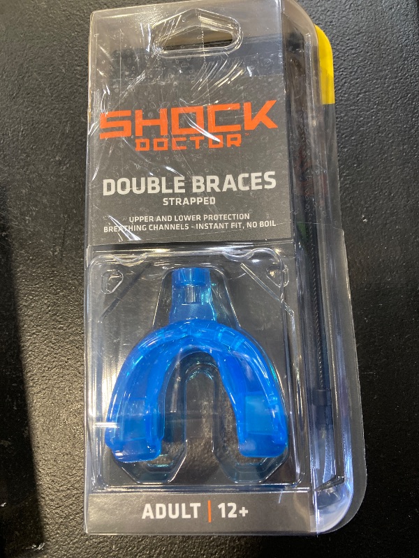 Photo 1 of Shock Doctor Braces Football Mouth Guard, Upper & Lower Teeth Protection, Adult/Youth Sizes with Helmet Strap, Mouthguard for Sports, Football, Hockey, Lacrosse, Baseball, Wrestling, More