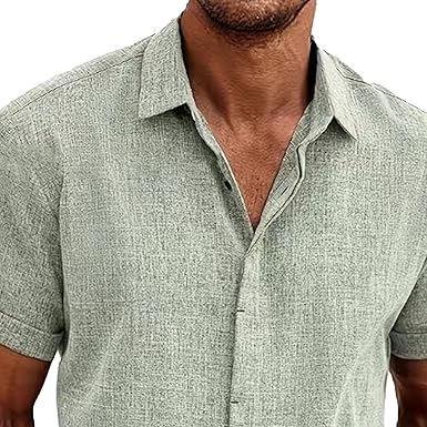 Photo 1 of Men's Summer Cotton Linen Shirt Casual Short Sleeve Button Down Shirts Lightweight Breathable Beach Shirt size xl