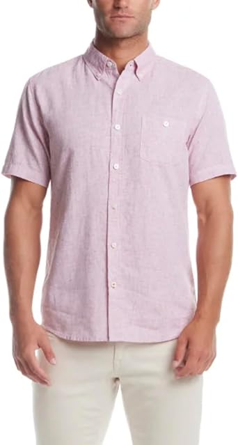 Photo 1 of Weatherproof Vintage Men's Short Sleeve Linen Cotton Blend Woven Button Down Shirt size large