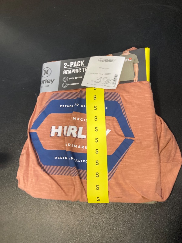 Photo 1 of Hurley Men's 2 Pack Short Sleeve Graphic Tee Shirts (US, Alpha, Small, Regular, Regular, Orange/Green)
