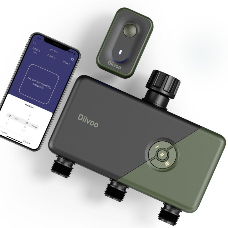 Photo 1 of Diivoo WiFi Sprinkler Timer 3 Zone, Smart Water Hose Timer Compatible with Alexa and Google, Remote Control Irrigation, Automatic Manual Watering, Rain Delay, for Garden, Yards and Lawns (2.4Ghz Only)
