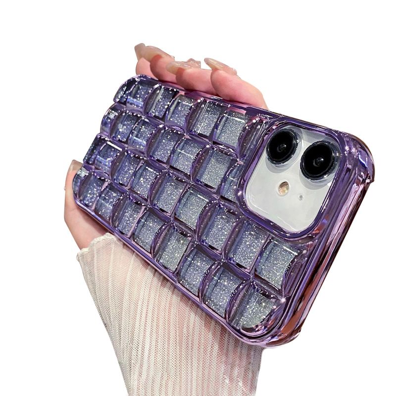 Photo 1 of Fycyko Case for iPhone 12/12 Pro Glitter Phone Case 3D Wave Lattice Luxury Plating Aesthetic Cute Gradient Twinkle Bling Sparkly Case Design for iPhone 12/12 Pro Women Girl Men 6.1'' Purple