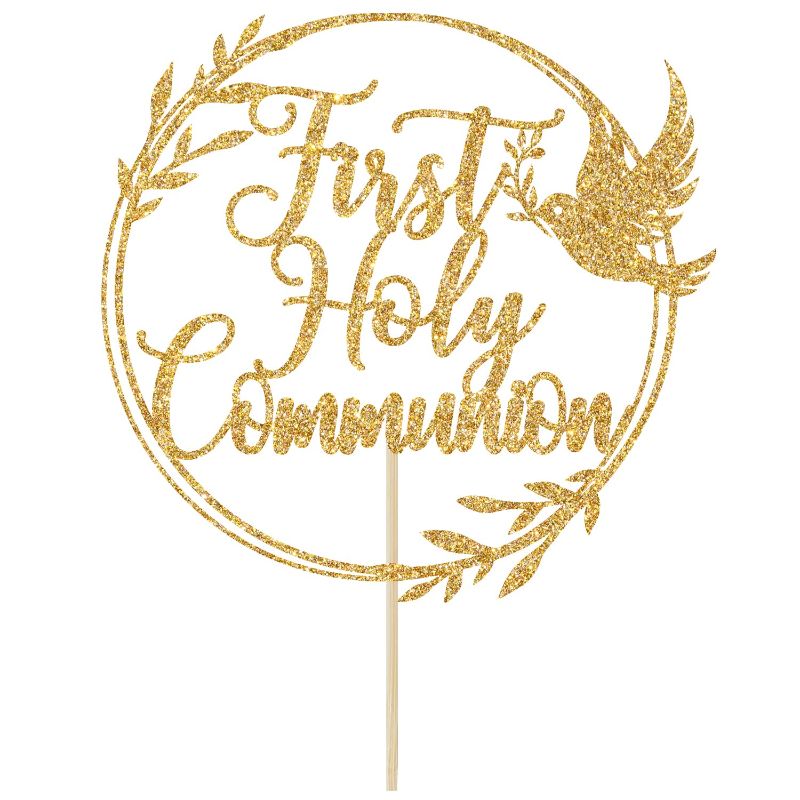 Photo 1 of First Holy Communion Cake Topper, Spanish Baptism, Religious Christening, Wedding Baby Shower 1st Birthday Party Decorations, Gold Glitter