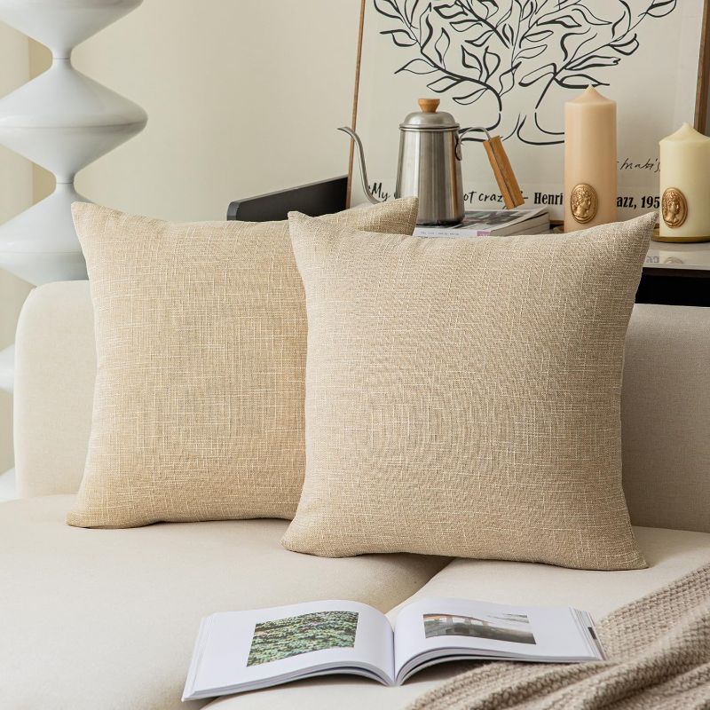 Photo 1 of Kevin Textile Set of 2 Decorative Pillows Covers for Couch Star Faux Linen Sofa Pillows Cover 26 x 26 inch, 66x66cm, Cream Beige