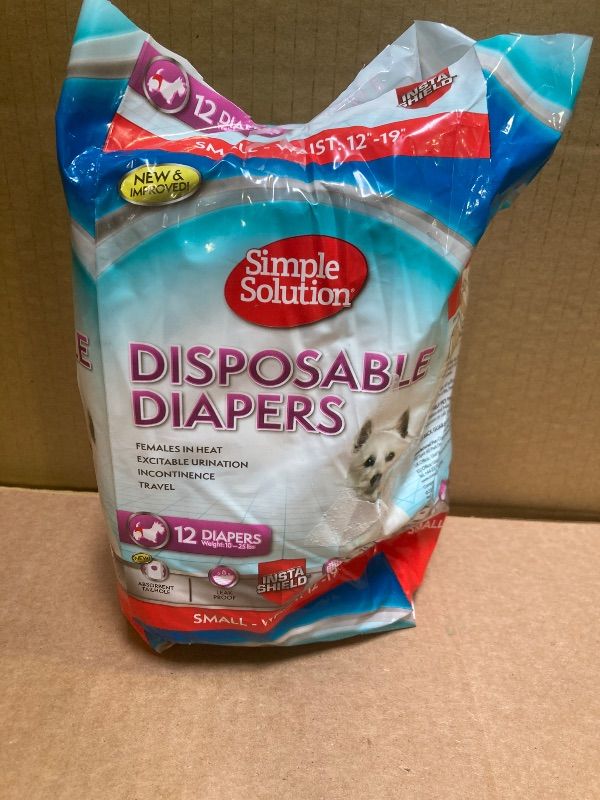Photo 1 of Simple Solution Dog Diapers Female, Dog Diapers, Potty Training, Super Absorbent, Breathable, Wetness Indicator for Urination, 12-19 Inch Waist, (S, 12ct)
