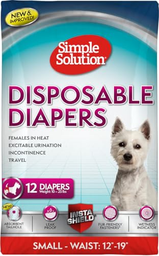 Photo 1 of Simple Solution Dog Diapers Female, Dog Diapers, Potty Training, Super Absorbent, Breathable, Wetness Indicator for Urination, 12-19 Inch Waist, (S, 12ct)